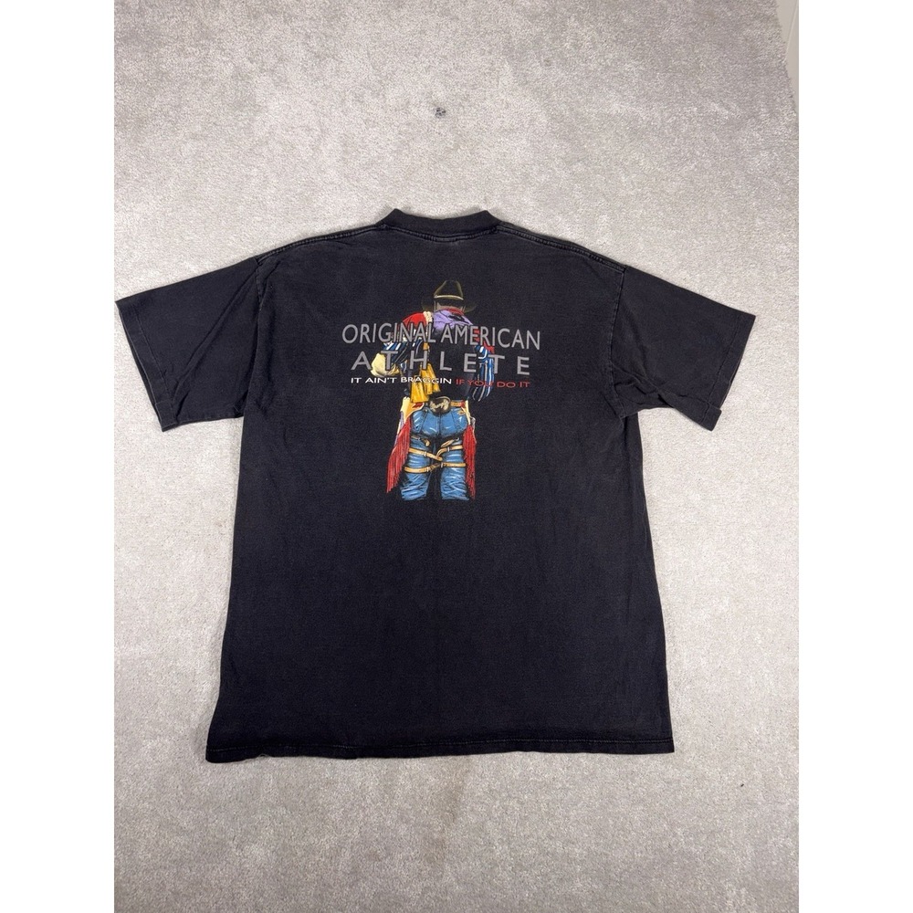 1990s Wrangler "Original American Athlete" graphic t-shirt rodeo Xl Black Mens